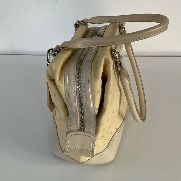 Longchamp Natural Tan Ostrich Leather Legend Bag Purse Satchel - Picture 4 of 15